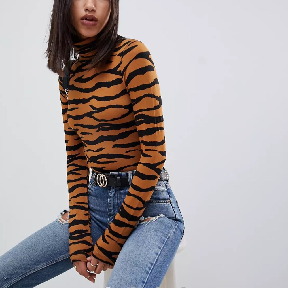 ASOS DESIGN High Neck Bodysuit in Animal Print